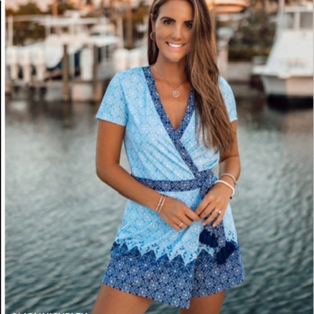 Cabana Life West Indies Short Sleeve Wrap Romper UPF 50 Resortwear Size S